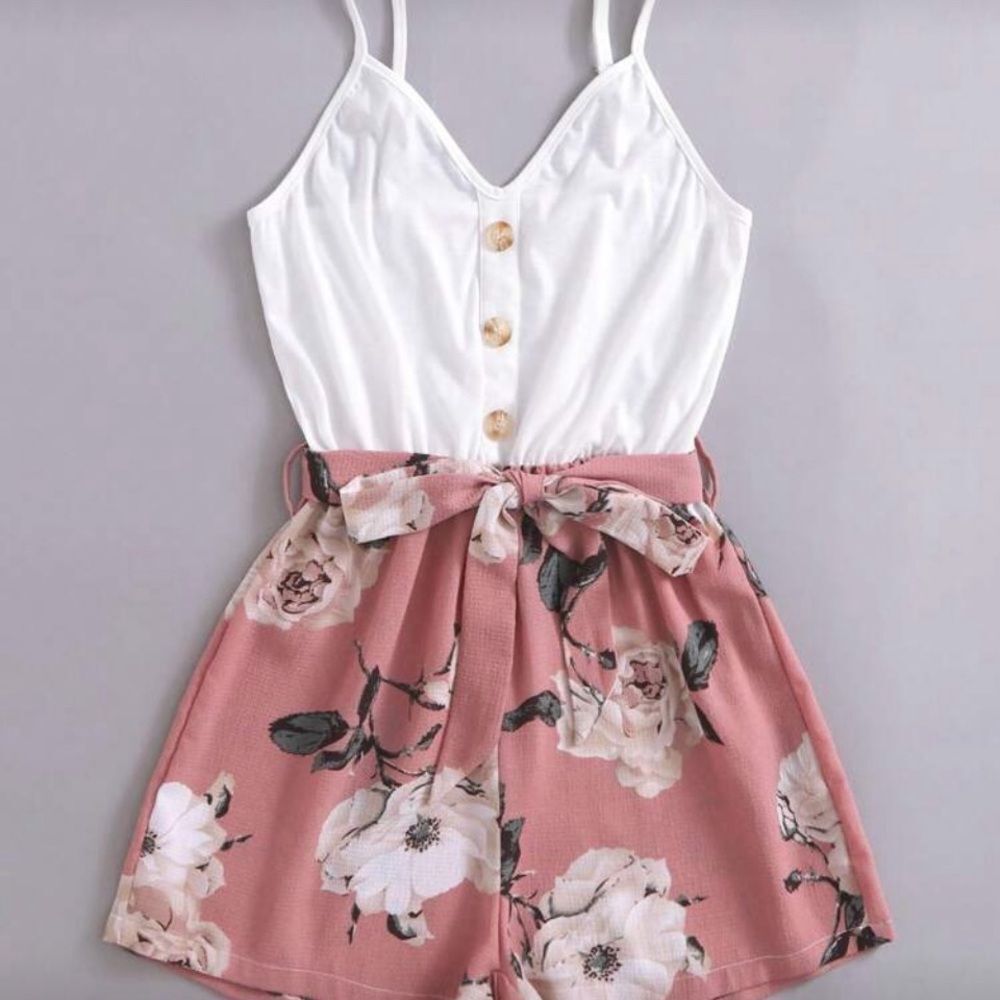 Floral Pink and White Romper